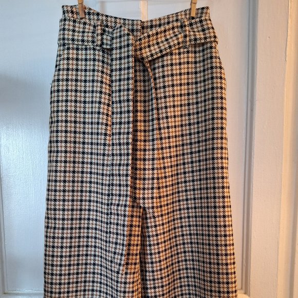 Cropped Wide-leg Dogtooth Culottes pants with tie belt, H&M, size EUR 34 (US2) - Picture 1 of 7